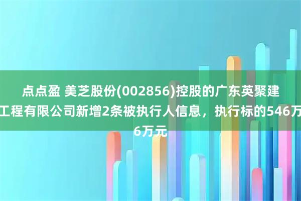 点点盈 美芝股份(002856)控股的广东英聚建筑工程有限公司新增2条被执行人信息，执行标的546万元